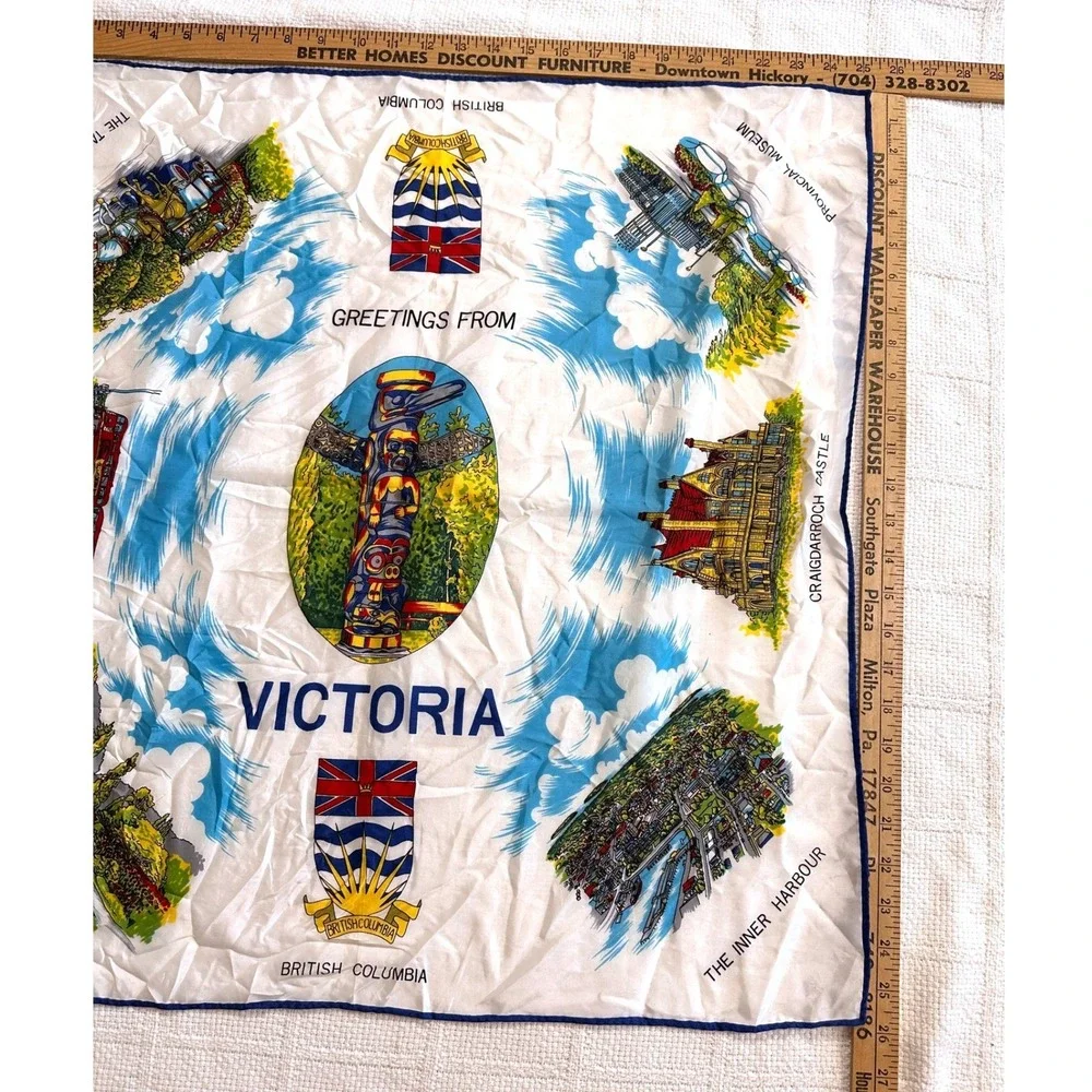 VTG Victoria British Columbia Canada Souvenir Scarf Japan 25x26‎ Coastal Grandma